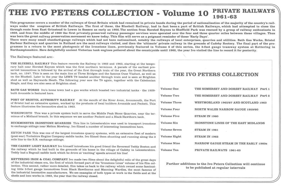 DVD Ivo Peters Volume 10: Private Railways 1961-63