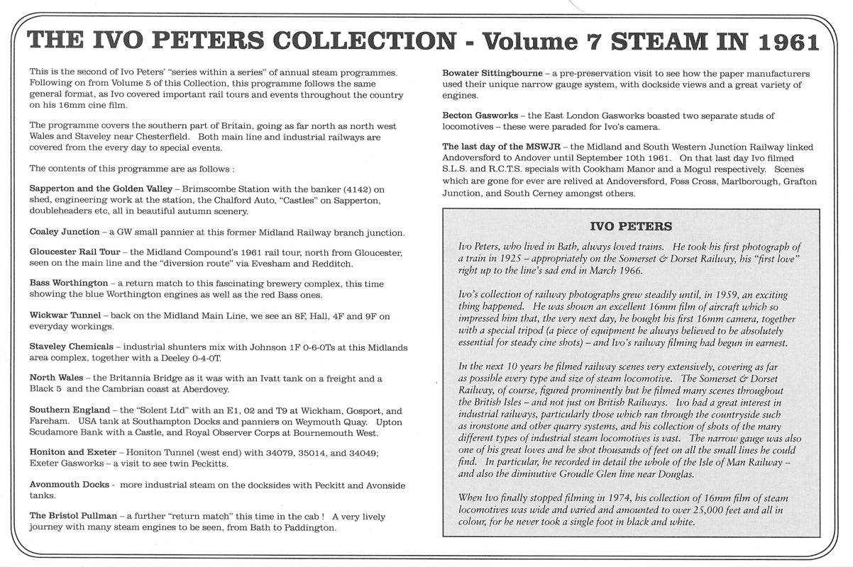 DVD Ivo Peters Volume 7: Steam in 1961